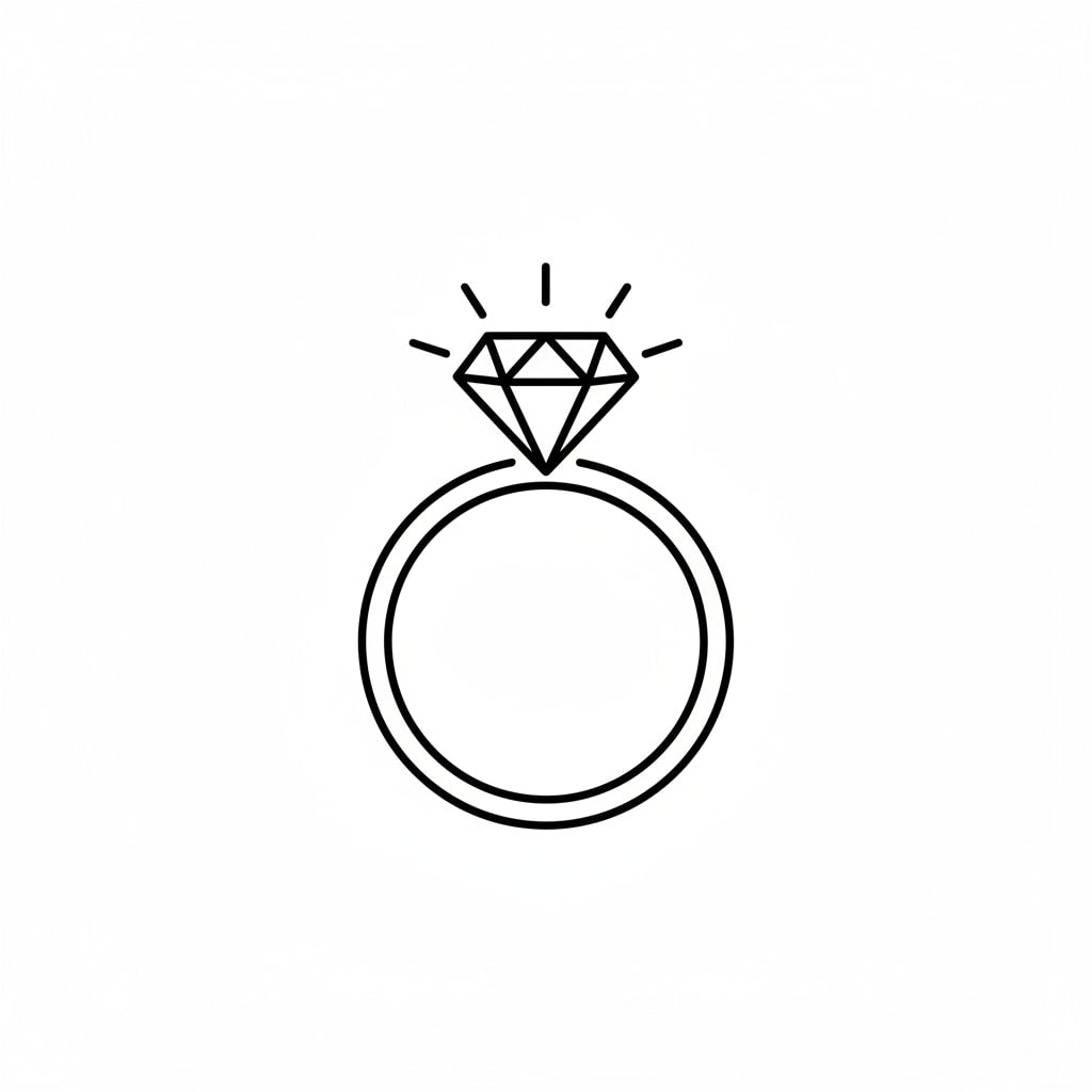 MAROVA JEWELS curated fine jewelry icon, minimalist line art diamond ring symbol, representing handpicked jewelry pieces designed to make every reveal feel special